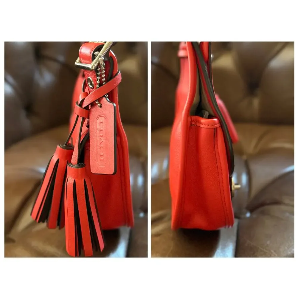 Coach Legacy Amanda 19925 Coral Red Leather Flap Crossbody Tassel Bag